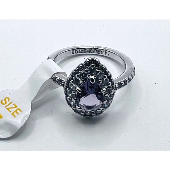 Ring Bomb Party Ring, NWOT, Size 7, plum color stone, silver color band - Picture 4 of 5